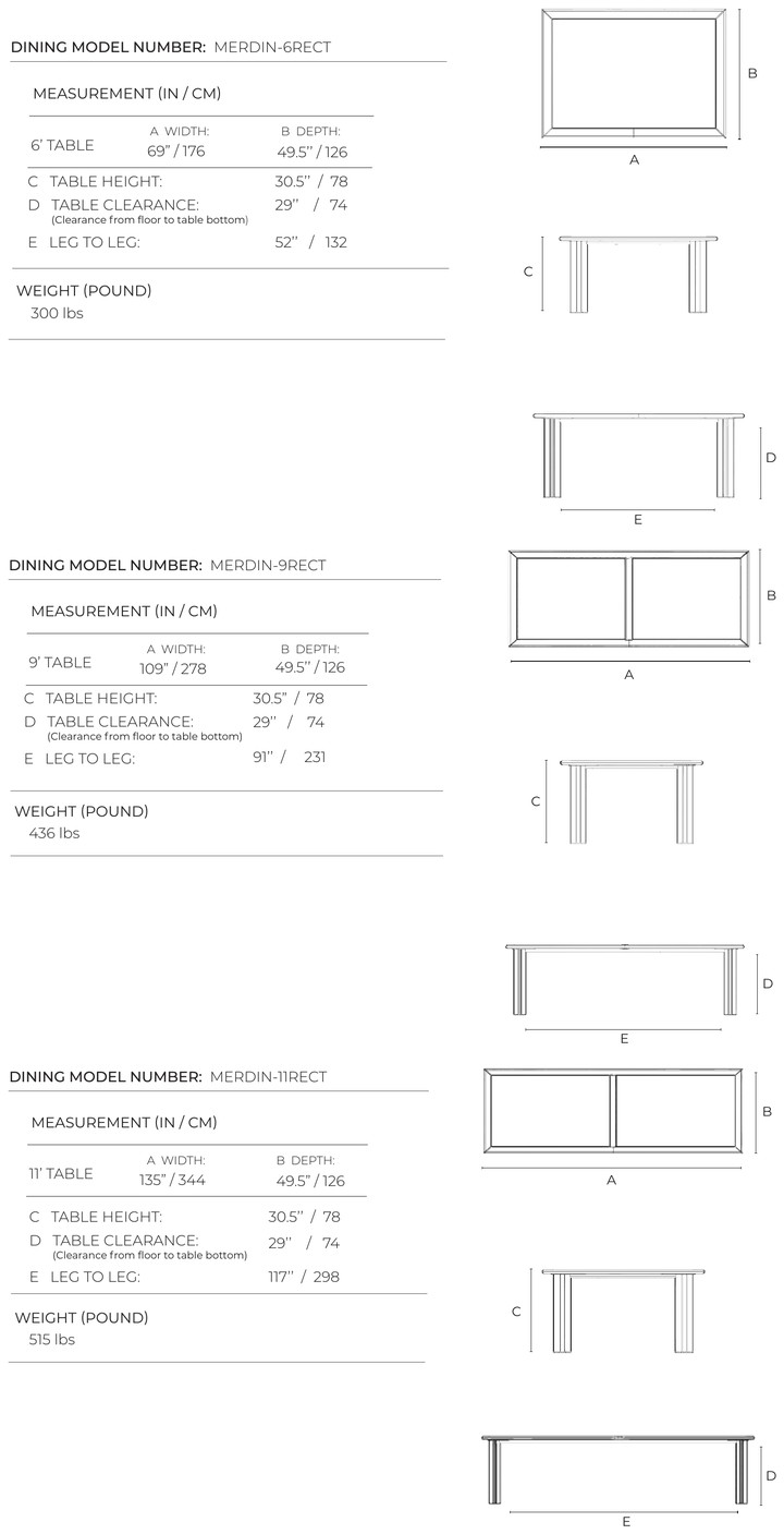 Meritage Dining Table dimensions